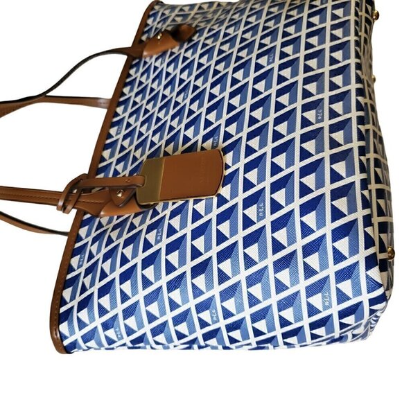 Lauren, Ralph Lauren Blue & White Tote, Geometric Pattern Tote Bag - Picture 4 of 8